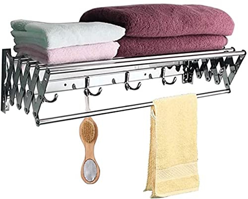 Clothes Airer Retractable Laundry Drying Rack Folding Clothes Hanging Rack Stainless Steel Accordion for Room/Bathroom Tower 30kg Capacity Towel Rail