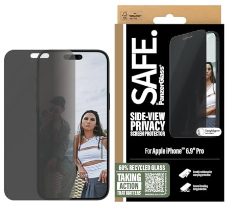 PanzerGlass Protection d'écran Safe Privacy pour iPhone 16 Pro Max 6,9 2024 | Verre trempé bord à bord avec filtre de confidentialité, protection contre les chutes et les rayures, compatible avec les