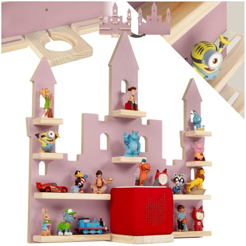 tectake® Etagere Murale Magnétique pour 22 Figurines à Histoire & Boîte à Histoire, Étagère Bois Bibliotheque, Support Figurine Rangement Chambre Enfant Décoration Murale Accessoires Chambre Enfant
