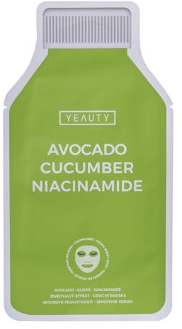 YEAUTY Maschera per panno SMOOTHIE Avocado, Cucumber e Niacinamide – Maschera idratante per una cura intensa, una pelle radiosa – 100% biodegradabile – Confezione da 1