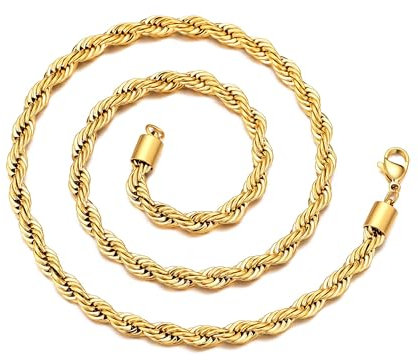 Philip Jones Men's 5mm Gold Plated Steel 18 Inch Round Rope Wheat Chain Necklace