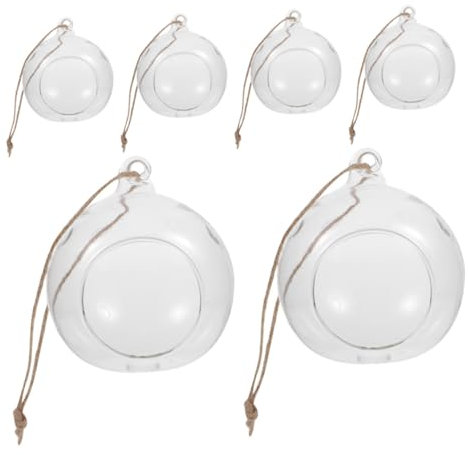 PRETYZOOM Bougeoir Suspendu en Boule De Verre 8 Cm Cordelette en Jute 1,2 m Porte-Bougie Chauffe-Plat Suspendu en Verre Transparent Décoratif pour Fête Et Intérieur Lot De 6 Pièces