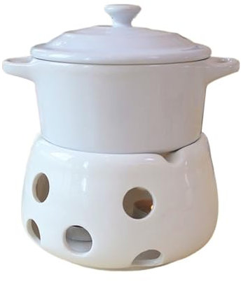 KANLVU Cerámica Juego De Fondue De Chocolate Con 2 Tenedores Y 1 Candelita Set De Fondue De Queso Con Tapa Set Calentador De Mantequilla Crisol Para Chocolate Y Tapas(Gray)