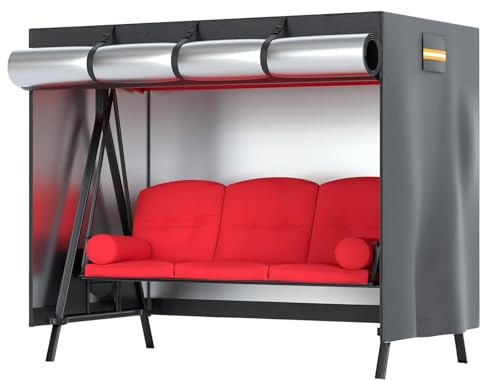 EVRBUL Outdoor-Schaukelabdeckung, strapazierfähig, 420D, Dreisitzer, Veranda, Hollywoodschaukel, Allwetterschutz, 214x124x170 cm