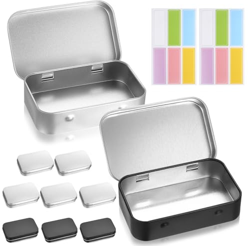 ZHENGYYUU 9 Pcs Caja Metalica Pequeña, Cajas Metalicas Latas Rectangulares Vacías de Metal con Bisagras para Almacenamiento de Dulces Pendientes Llaves Monedas (Negro, Plateado, 9.7 x 6.3 x 2,1 cm)