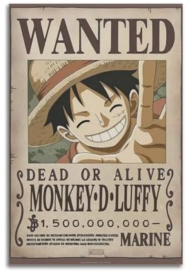 ZPSYREGYD Anime-Poster, Motiv: Wanted Luffy, dekoratives Gemälde, Leinwand, Wandposter und Kunstdruck, moderne Familienschlafzimmer-Dekoration, Poster, 20 x 30 cm