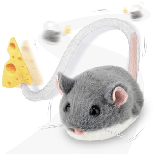 Migipaws Jouet interactif pour Chat, Souris électrique roulante avec Queue Qui remue, capteur Intelligent, couinement, Jouet pour Chat avec Herbe à Chat, Rechargeable