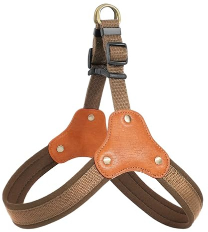 Gepolstertes Hundegeschirr, Nylon, Leder, langlebig, für mittelgroße und große Hunde, Französische Bulldogge, Labrador, Spaziergangstraining (Braun, M)