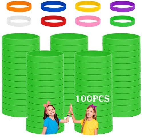 HONTIUS Silikonarmband, 100 Stück Silikon Armbänder Silikonarmbänder Silicone Wristband Leer Gummiarmbänder für Schule Lehrer Team Party Männer Frauen (Grün, 7''-180cm-für 8~12 Jahre)