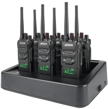 Retevis RT648H PMR446 IP67 Walkie Talkies for Adults with Display (6 Pack) | for Schools, Hotels, Fast Charge, VOX, Easy Pairing, Emergency Alarm, Long Range, Rugged, with 6-Way Charger, 1500mAh Battery