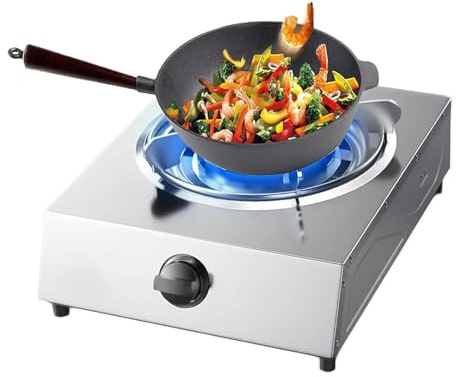 THEGA Fornello A Gas da 5,2 KW, Nove cavità, Fuoco Alto, Piano Cottura A Gas Singolo, Piano Cottura A Gas in Acciaio Inox con Accensione Automatica, con Protezione Antispegnimento(LPG)