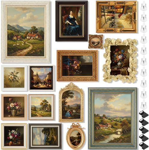 Kathfly 15 Pack Vintage Picture Frames for Wall, Tabletop Display Ornate French Country Frames Vintage Farmhouse Decor Antique Wall Frame Set for Gallery Bedroom Living Room Decor (Essential Style)