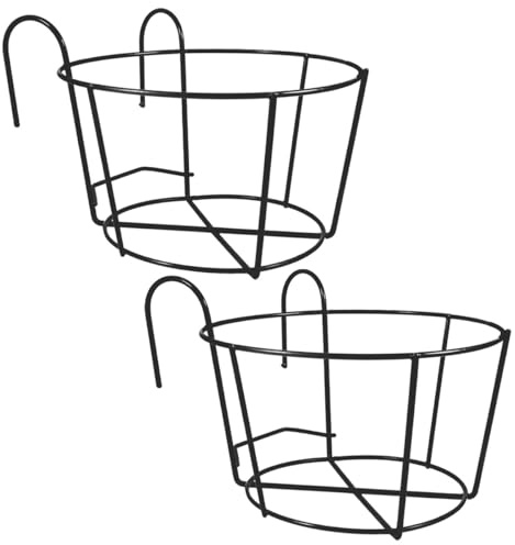LOORGVEL Porta Vasi da Appendere al Balcone in Ferro Nero, 2 Pezzi, Design Creativo Traforato, Salvaspazio per Piante e Bonsai, per Parete e Balcone