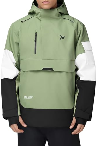 HOTIAN Herren Skijacke Warm Winterjacke Wasserdicht Atmungsaktiv Snowboardjacke Winddicht Funktionsjacke mit Abnehmbarer Kapuze