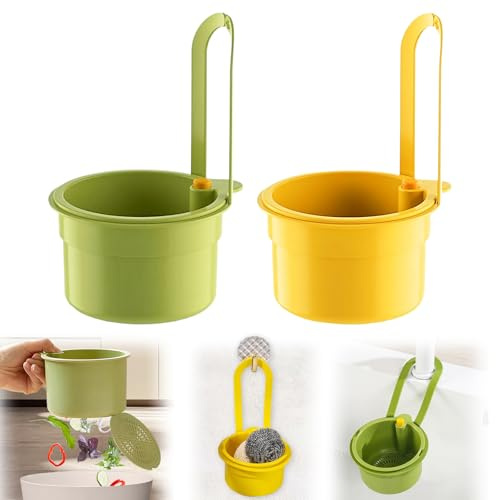 Snap-Button Spülbecken 2 Stück Wasserhahn Hängende Strainer Mit Snap-Button Am Wasserhahn Ohne Hände Zu Verschmieren Für Küchenspüle Abnehmbar Grün Und Gelb