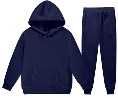 Generisch 2025 Enfants tout-petits garçons filles manches longues solide chaud sweat à capuche pull tops pantalons enfants tenues survêtement bébé jogging fille, Marine, 12-13 ans