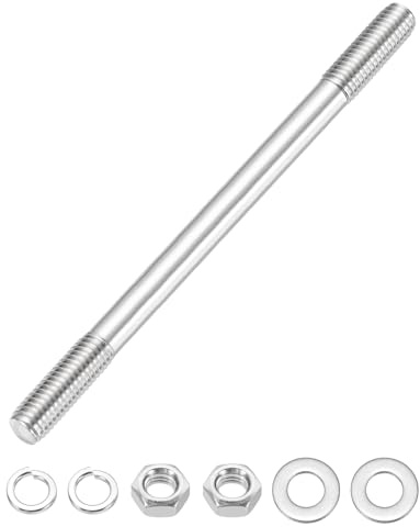 sourcing map 1 lot de vis à goujons à double extrémité M10 x 140 mm, en acier inoxydable 304 à double filetage avec rondelle d'écrou pour l'entretien de la maison, vis de fixation d'ancrage structurel