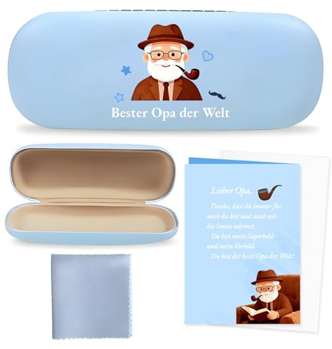 PIujsym Geschenk für Opa, Bester Opa Geschenk, mit Brillenetui, Brillenputztuch Microfaser, Glückwunschkarte und Briefumschlag, Opas Geschenke Weihnachten, Geeignet für Opas Geburtstags Geschenke
