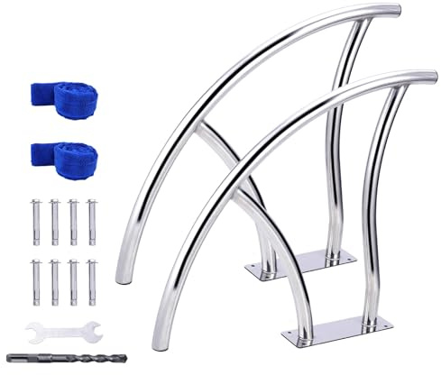 Garvee Barandilla De Acero Inoxidable 304 Para Piscina Enterrada – Resistente a La Corrosión – Capacidad 175 kg – Cubierta Antideslizante Azul – 2 piezas
