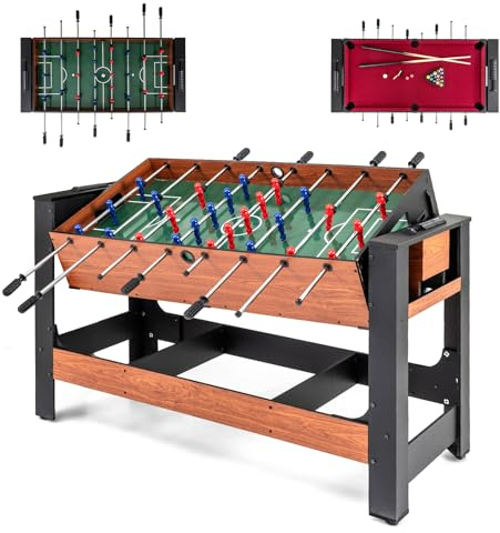 COSTWAY 2 en 1 Table de Baby-Foot Pivotante avec 26 Joueurs Queues Balles, Table Multijeux avec Triangle Brosse Craies et Marqueur, Billard pour 2-4 Adultes Adolescents pour Salle de Jeux Fête