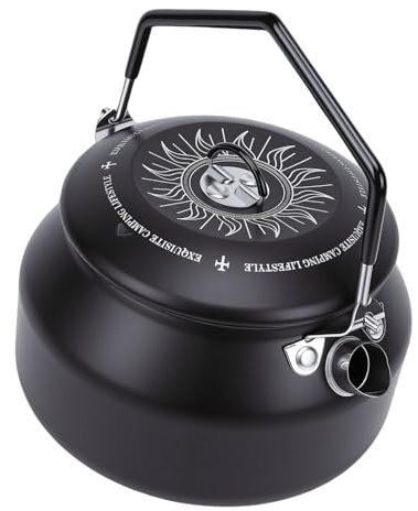 TIKATARER Bouilloire de Camping, Bouilloire en Acier Inoxydable d'alumine Trempée de 1 L, Théière à Poignée en Silicone avec Rivets Renforcés et Conception Anti-brûlure, Idéale pour les Voyages en
