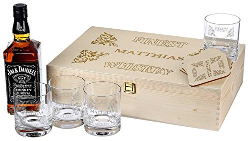 polar-effekt 10-TLG Whisky Geschenk-Set - 4 Gläser, 4 Untersetzer und Whiskey-Karaffe in Geschenkbox mit Gravur - Motiv Finest Whisky