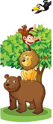 Bilderdepot24 Türtapete Tierfreunde 90 x 200 cm - einteilig Türaufkleber Türfolie Türposter - Kinderzimmer Kinderbild Tiere Löwe Bär Affe