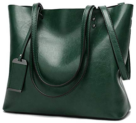 Coolives Damen Shopper Tasche aus PU-Leder mit Schulterriemen Schultertasche Umhängetasche Eimer Handtasche für Frauen Grün EINWEG