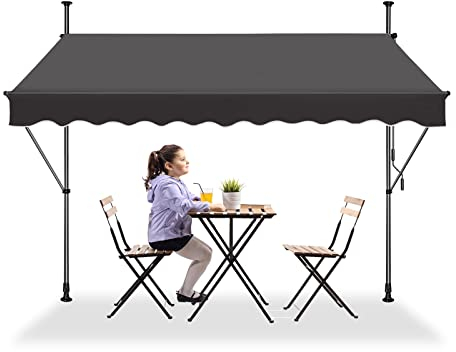 Klemmmarkise Balkon, Markise Einziehbar Manuell, Handkurbel, höhenverstellbar, UV-beständig, ohne Bohren, 100% Polyester, Dunkelgrau, 300 x 120 cm