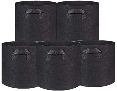 5X Pflanztasche Pflanzsack Pflanzbeutel mit Henkeln Vliesstoff Blumentopf in Schwarz Grau (40x40cm 50L, Schwarz)