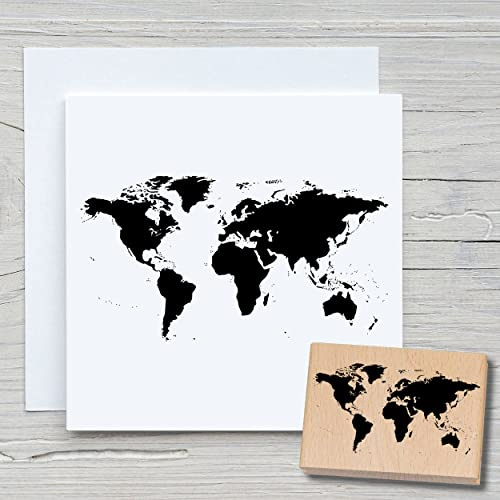 NEWSTAMPS Stempel Welt Motivstempel aus Holz & Gummi zum Karten und Geschenke basteln, Holzstempel für Scrapbook, Textilstempel, Deko, Freunde