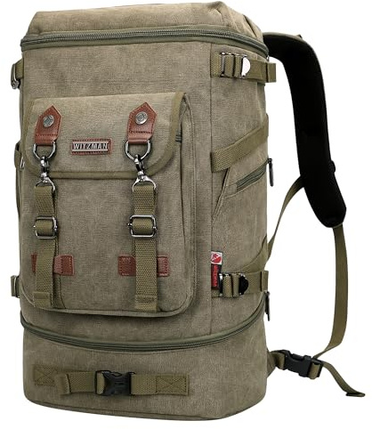 WITZMAN Canvas Reiserucksack Herren mit 16-Zoll-Laptopfach und Schuhfach | Großer Stauraum, Mehrere Fächer und Umwandelbare Reisetasche, Ideal für Reisen, Arbeit und Kurztrips, A568 Hellgrün