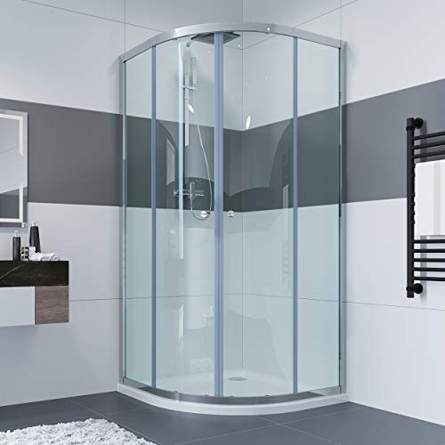 IMPTS Duschkabine Viertelkreis 80 x 80 cm Runddusche Schiebetür, Höhe 185cm | 6 mm ESG Sicherheitsglas, Rahmenloses Design, Silber, ohne Duschtasse