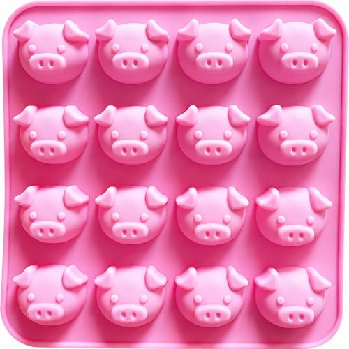 Selecto Bake Piggy Schokoladen-Silikonform, 16 Mulden, Schweinegesicht-Emoticons, Ferkel-Bonbonformen für Gelee, Fondant, Hartbonbons, Keto-Fettbomben, Harz