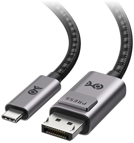 Cable Matters Premium Braided USB C DisplayPort Kabel 8K 60Hz 1,8m (USB C auf DisplayPort Kabel, USB C to Displayport 1.4) mit 4K@120Hz in Grau – Thunderbolt 4 / USB4 Kompatibel