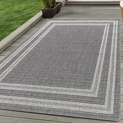 Carpettex In & Outdoor Teppich Bordüre Design Wetterfest für Terrasse Balkon Küche oder Wohnzimmer Teppich, Farbe: Grau, Größe: 160 x 230 cm