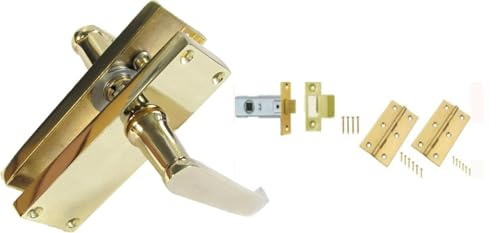 Haven Heritage Door Handle Electro Brass Plated Victorian Straight Lever Latch Plus Latch & Hinges