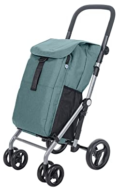 Carlett – Classic Duo Lett430 | Zusammenklappbarer Einkaufswagen | 4-Rad-Einkaufswagen | Verstellbarer Lenker und Sicherheitsbremse | Erweiterbare Tasche 53L+10L Isothermtasche | Grün