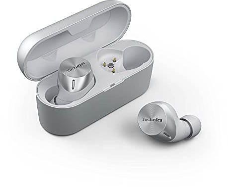 Technics EAH-AZ60E-S Kabellose Ohrhörer mit Geräuschunterdrückung, Multipoint-Bluetooth, komfortable In-Ear-Kopfhörer mit integriertem Mikrofon, anpassbare Passform, bis zu 7 Stunden Spielzeit, Silber