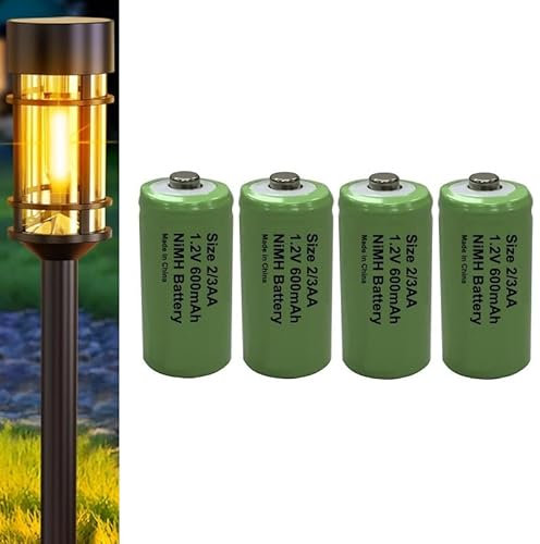 Rechargeable 2/3AA Solar Light Batteries for Garden Solar Lights Latest 1.2V NiMH Technology (2-3AA, 2/3HR6, Two-Thirds-AA 30mm x 14mm) (4-Pack)