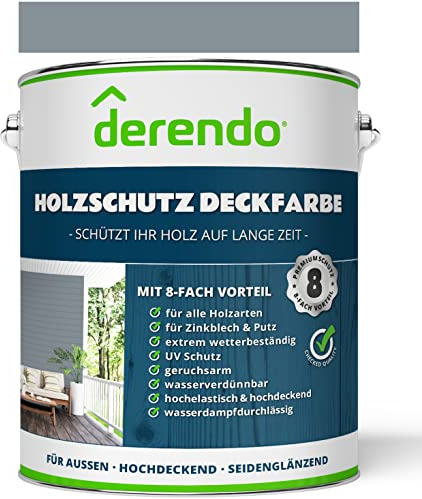 derendo Holzfarbe grau außen wetterfest Wetterschutzfarbe Langzeitschutz 750ml RAL 7001 seidenglänzend Holzlack silber grau Außenbereich Holzschutzlasur hohe Deckkraft