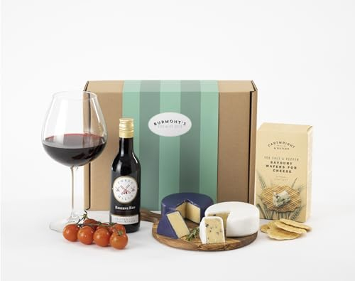 Snowdonia Cheese & Wine Hamper - Black Bomber & Green Thunder Extra Mature Cheddar - Three Mills Reserve Red Wine ABV 8% and Sea Salt Wafers - Hamper Exclusive To Burmont's