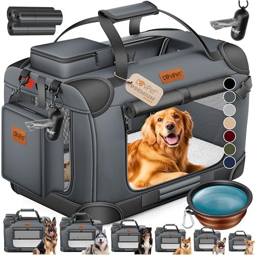 LOVPET® Trasportino per Cani Pieghevole - Box incl. Borsa per Il Trasporto e Ciotola - Per Cani e Gatti - Casetta per Il Trasporto di Animali Domestici, Antracite, L
