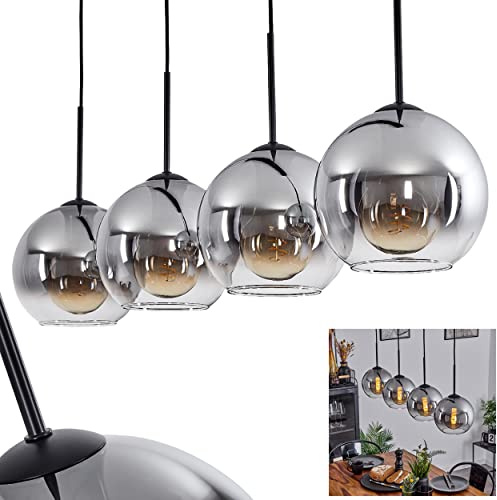 HOFSTEIN Hängeleuchte Koyoto, 4-flammige Hängelampe aus Metall/Glas in Schwarz/Rauchfarben/Klar, moderne Pendelleuchte im Retro/Vintage-Design, Ø Schirme 20 cm, E27, Esszimmer, Küche, Wohnzimmer