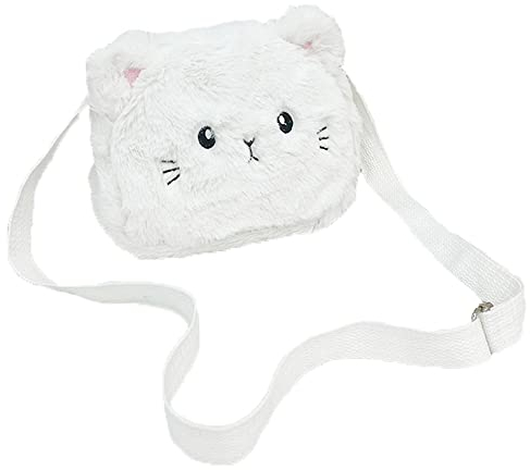 duoyif Umhängetaschen für Mädchen Kinder Plüsch Kindertasche Mädchen Handtasche Katze Umhängetasche Verstellbare Umhängetasche Klein Katze Schultertasche Weiße 19x15x5cm
