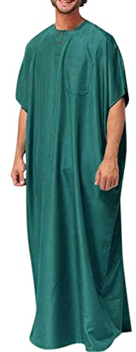 Abbigliamento islamico da uomo Thobe Afgano Islamico Abbigliamento Thobe Marocchino Afghano Abbigliamento musulmano cotone lino scollo a v manica corta tunica Top