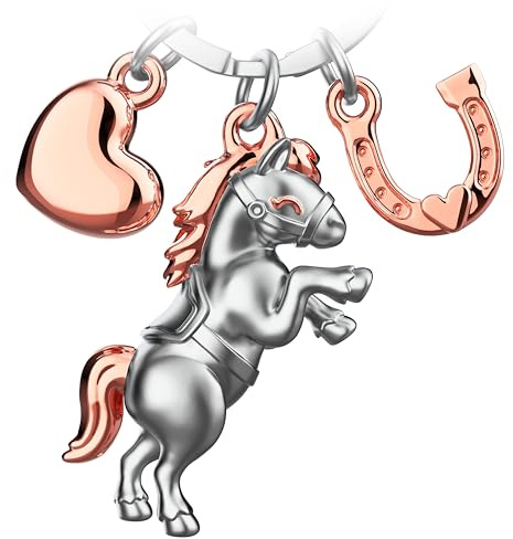 FABACH Porte-clés cheval porte-bonheur avec cœur et fer à cheval - Porte-bonheur pour les amateurs de chevaux - Cadeau