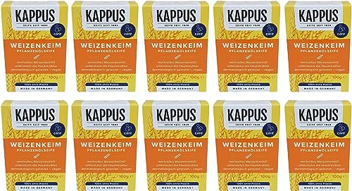 Kappus Weizenkeim Pflanzenölseife – 10er Pack (10 x 100g) – Milde Pflege-Seife mit Weizenkeimöl – Pflanzliche Naturseife für Gesicht & Körper – Für empfindliche Haut