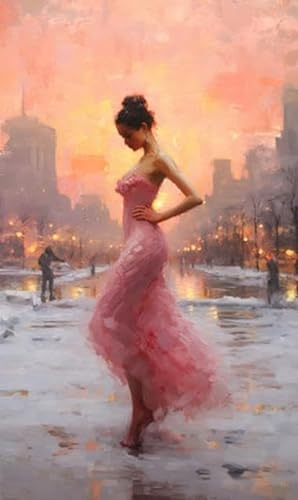 adrium Acryl-Bild 30 x 50 cm: Schöne Frau im rosa Kleid tanzt im Winterpark. Ölgemälde, generative KI (205679405)