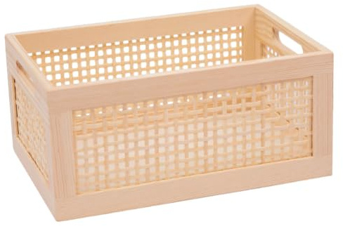 Housoutil Gewebter Holzkorb, Rechteckige Rattan-Holzaufbewahrungsbox, Leichte Aufbewahrungs box Rattan, 11,79 X 7,86 X 5,50 Zoll Aufbewahrungs box Geflochten Für Küche Speisekammer Schrank Büro